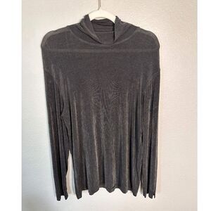 VTG Chico's Design Slinky Mock Neck Top Size 1 Medium Charcoal Gray Made in USA